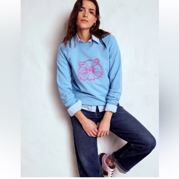 Two Bees 🐝 cashmere Owl 🦉 blue sweater Large novelty Tuckernuck Nantucket preppy - Picture 3 of 8